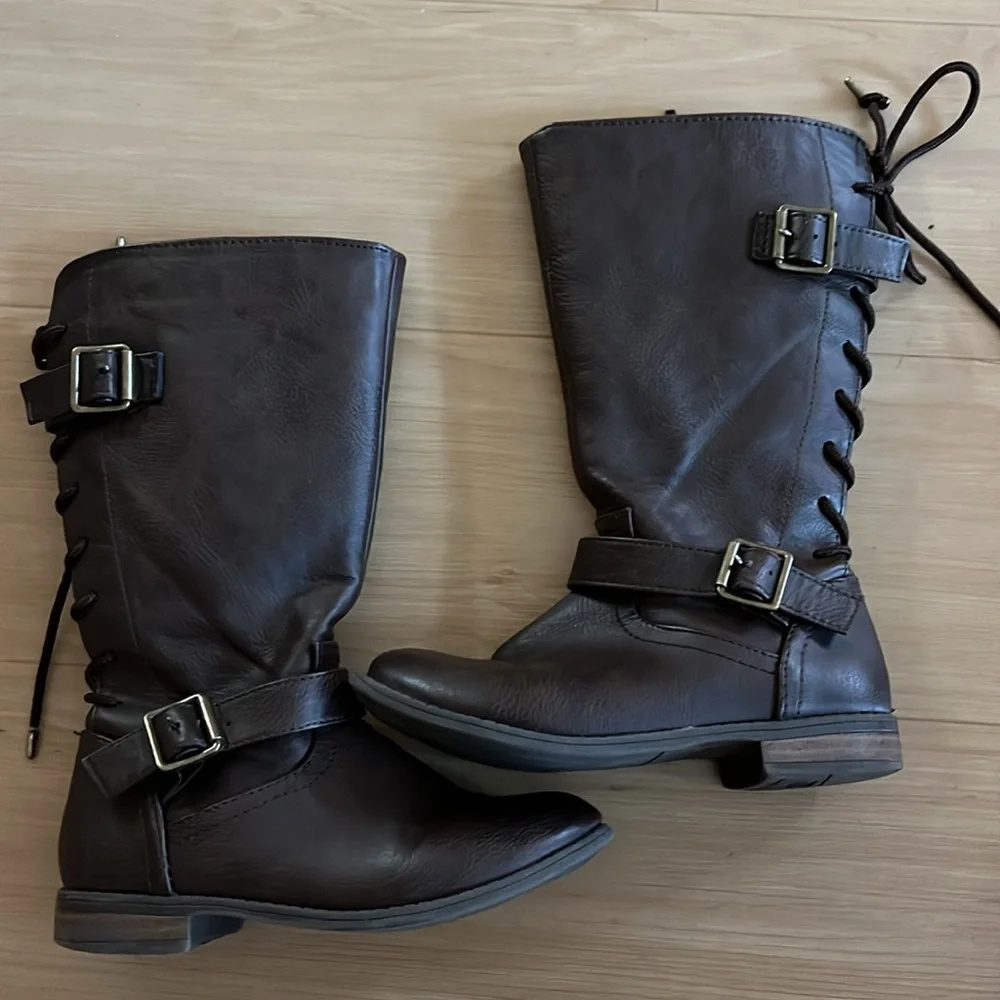 GIRLS BROWN WESTERN STYLE BOOTS SIZE 12 KNEE LEGNTH